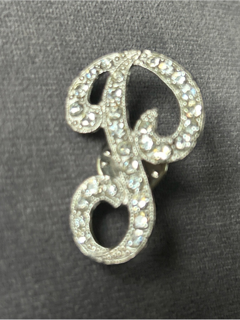 Rhinestone Script Letter 'P' Pin
